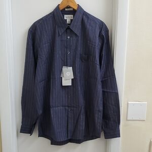 New With Tags Alfani Blue Dress Stripe Shirt  Cotton Blend Size L